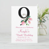 Magnolia Verjaardag Uitnodiging, 9e Verjaardag Kaart (Staand voorkant)