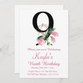 Magnolia Verjaardag Uitnodiging, 9e Verjaardag Kaart (Voorkant / Achterkant)