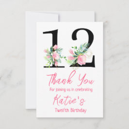 Magnolia verjaardagsuitnodiging, 12e verjaardag bedankkaart
