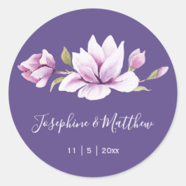 Magnolia Violet Bloemen Trouwstickers Ronde Sticker