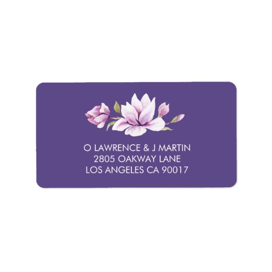 Magnolia Violet Bloemen Waterverf Etiket (Voorkant)