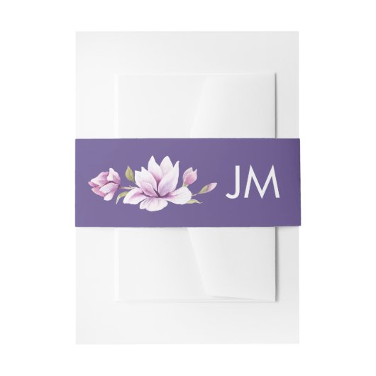 Magnolia Violet Monogram Bloemen Bruiloft Uitnodigingen Wikkel (Voorkant Voorbeeld)