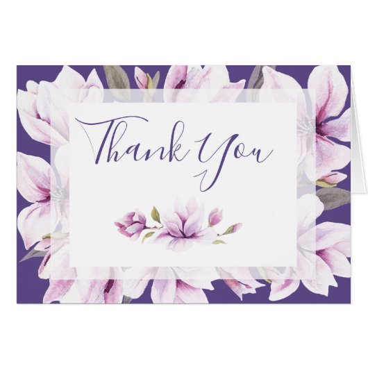 Magnolia Violet Waterverf Bloemen Dank u kaart (Voorkant Horizontaal)