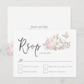 Magnolia Vlinder Waterverven Script Wedding RSVP Briefkaart (Voorkant / Achterkant)