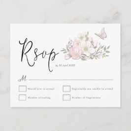 Magnolia Vlinder Waterverven Script Wedding RSVP Briefkaart