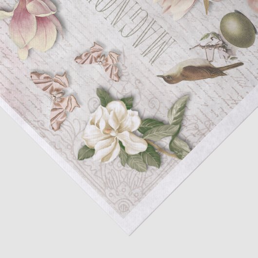 Magnolia, vogel en vlinders collage tissuepapier (Detail)