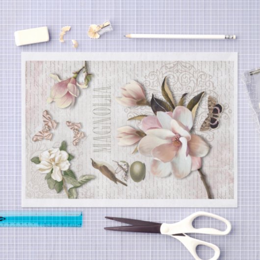 Magnolia, vogel en vlinders collage tissuepapier (Craft)