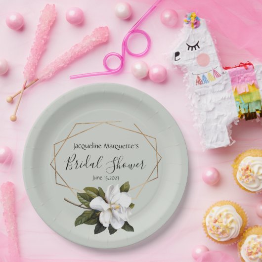 Magnolia Vrijgezellenfeest met Gold en Sage Papieren Bordje (Feest)