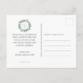 Magnolia Waterverf bloemenkrans Monogram verplaats Aankondigingskaart (Achterkant)