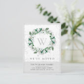 Magnolia Waterverf bloemenkrans Monogram verplaats Aankondigingskaart (Staand voorkant)