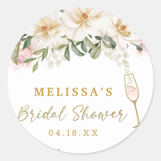 Magnolia Waterverf Champagne Glass Vrijgezellenfee Ronde Sticker (Voorkant)