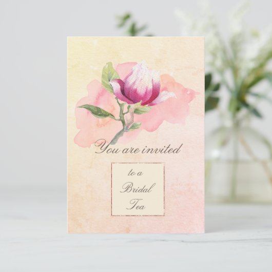 Magnolia Waterverf Tea Party Uitnodiging (Staand voorkant)