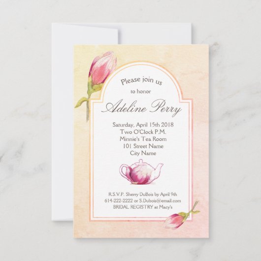 Magnolia Waterverf Tea Party Uitnodiging (Achterkant)
