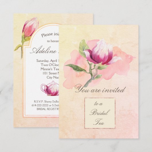 Magnolia Waterverf Tea Party Uitnodiging (Voorkant / Achterkant)