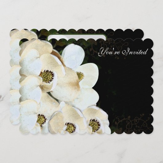 Magnolia Wedding Invitations on Ice Art Deco Lijst Kaart (Voorkant / Achterkant)