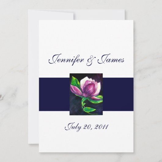 Magnolia Wedding Invitations Pink Navy Kaart (Voorkant)