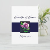 Magnolia Wedding Invitations Pink Navy Kaart (Staand voorkant)