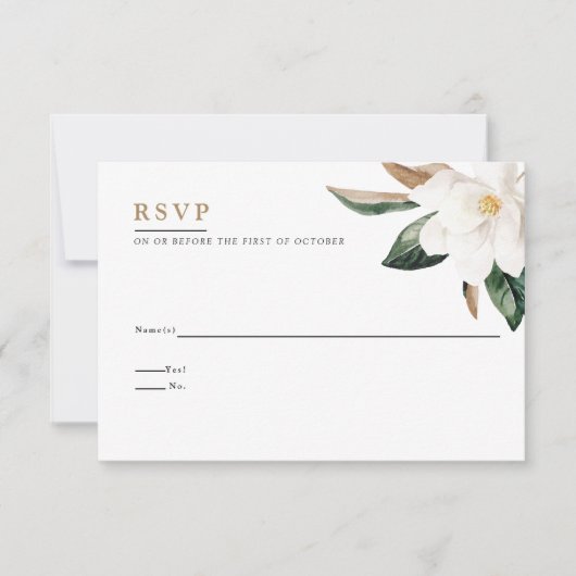 Magnolia Wedding Reply Card | wit Kaart (Voorkant)