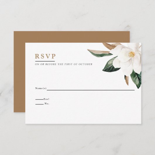 Magnolia Wedding Reply Card | wit Kaart (Voorkant / Achterkant)