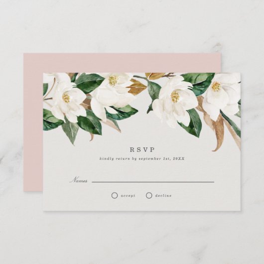 Magnolia Wedding RSVP Kaart (Voorkant / Achterkant)