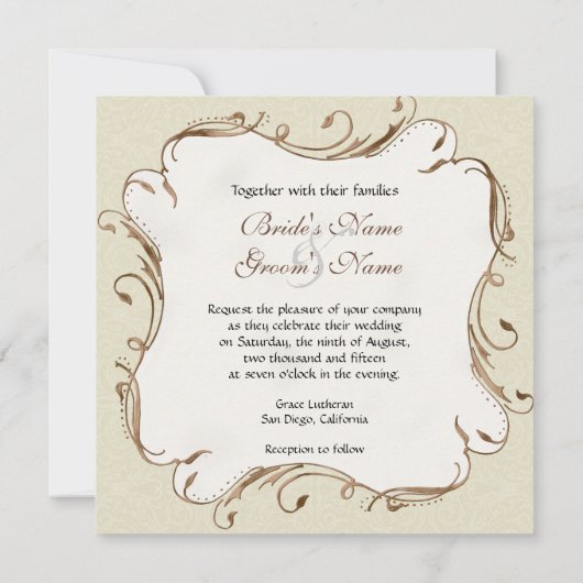 Magnolia wervelingen Damask bruiloft uitnodigen Kaart (Achterkant)