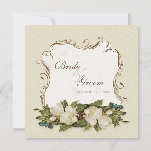 Magnolia wervelingen Damask bruiloft uitnodigen Kaart (Voorkant)