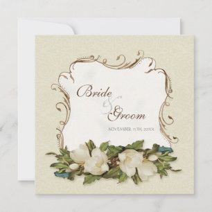  Magnolia wervelingen Damask bruiloft uitnodigen Kaart