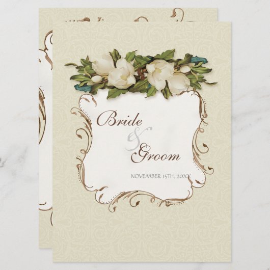 Magnolia wervelingen Damask bruiloft uitnodigen Kaart (Voorkant / Achterkant)
