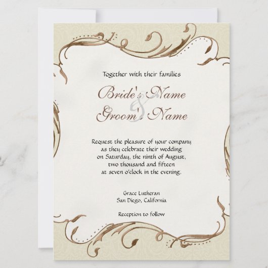  Magnolia wervelingen Damask bruiloft uitnodigen Kaart (Achterkant)