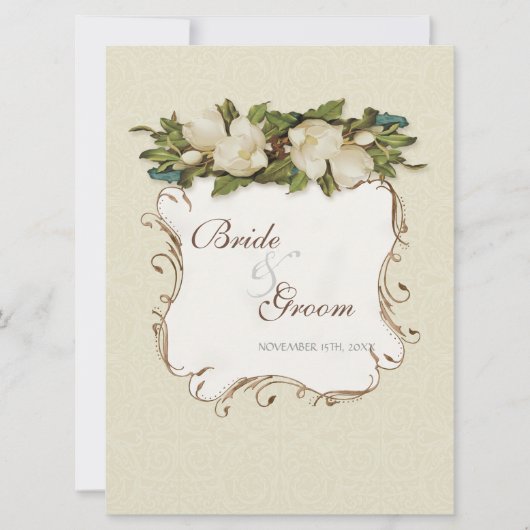  Magnolia wervelingen Damask bruiloft uitnodigen Kaart (Voorkant)