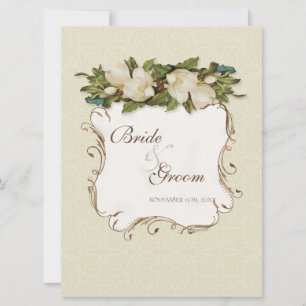  Magnolia wervelingen Damask bruiloft uitnodigen Kaart