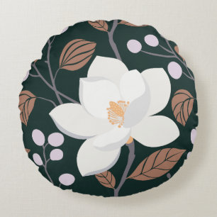 Magnolia Whisper Diep Groen Bruin Ronde Kussen