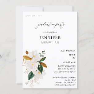 Magnolia White Floral Gradauation Party Kaart