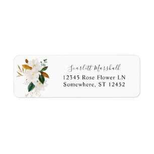 Magnolia White Floral Return Address Label