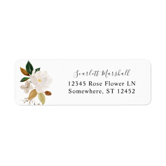 Magnolia White Floral Return Address Label 2 (Voorkant)