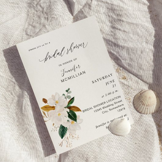 Magnolia White Floral Vrijgezellenfeest Kaart