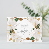 Magnolia White Floral w Meal RSVP Card (Staand voorkant)