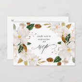 Magnolia White Floral w Meal RSVP Card (Voorkant / Achterkant)