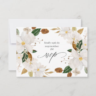 Magnolia White Floral w Meal RSVP Card Kaartje