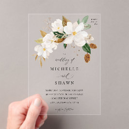 Magnolia White Floral Wedding Acryl Uitnodigingen