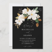 Magnolia White Floral Wedding - Black Kaart (Voorkant)