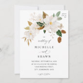 Magnolia White Floral Wedding Kaart (Voorkant)