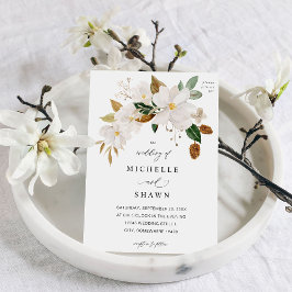 Magnolia White Floral Wedding Kaart