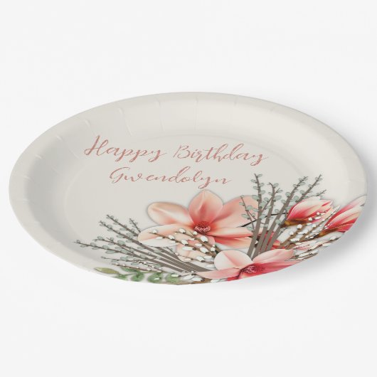 Magnolia Willow Verjaardagsfeestje Papier Borden Papieren Bordje (Gekanteld)