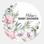 Magnolia Wit Blush Roze Bloem Cupcake Toppers Ronde Sticker (Voorkant)