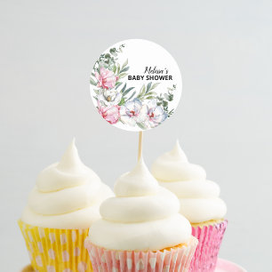 Magnolia Wit Blush Roze Bloem Cupcake Toppers Ronde Sticker