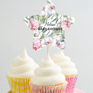 Magnolia Wit Blush Roze Bloem Cupcake Toppers Ster Sticker