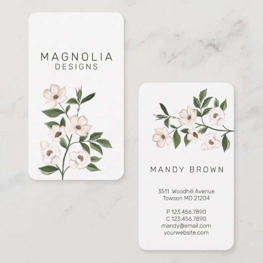 Magnolia Witte Bloem Branch Illustratie Wit Visitekaartje (Voorkant / Achterkant)