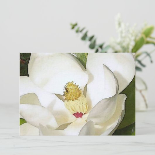 Magnolia Witte Uitnodiging - Bloemschilderkunst Ui (Staand voorkant)