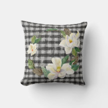 Magnolia Wreath Rustic Farmhouse Black White Check